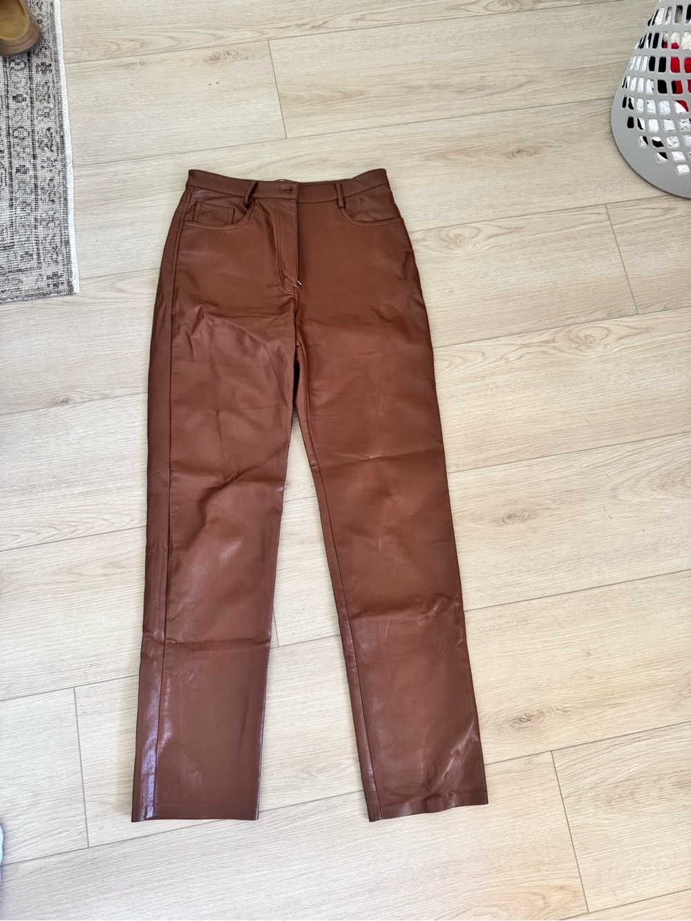 Wilfred Faux Leather Straight Leg Pants in Brown - Size 8